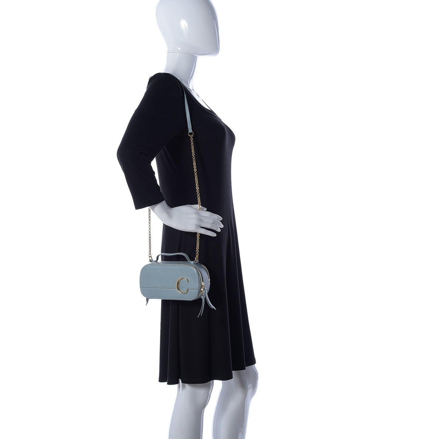 Shiny Calfskin Mini Vanity C Bag Faded Blue