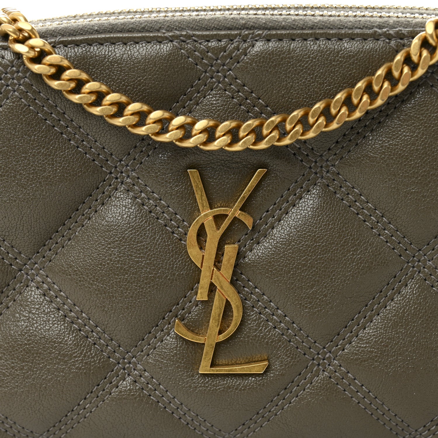 Saint Laurent Grained Lambskin Quilted Mini Becky Double Zip Bag Taupe 10 of 13