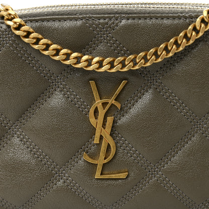 Saint Laurent Grained Lambskin Quilted Mini Becky Double Zip Bag Taupe 10 of 13