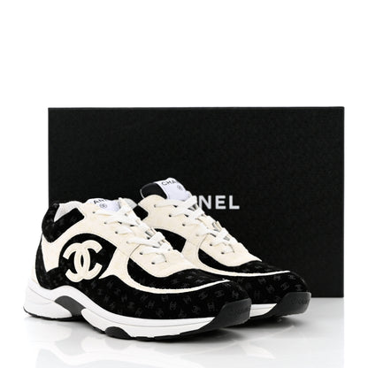 Chanel Suede Calfskin Printed CC Sneakers 36.5 Black White 9 of 9