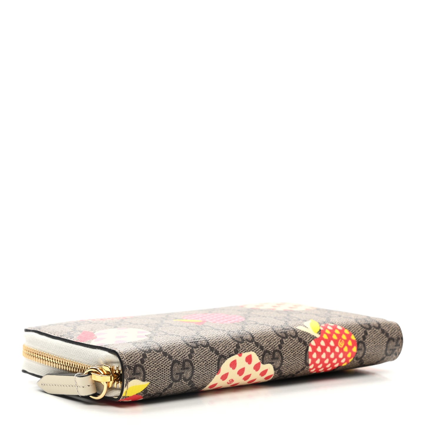 GG Supreme Monogram Les Pommes Zip Around Wallet Beige Multicolor Mystic White