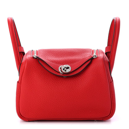 Hermes Taurillon Clemence Mini Lindy 20 Rouge De Coeur 1 of 4