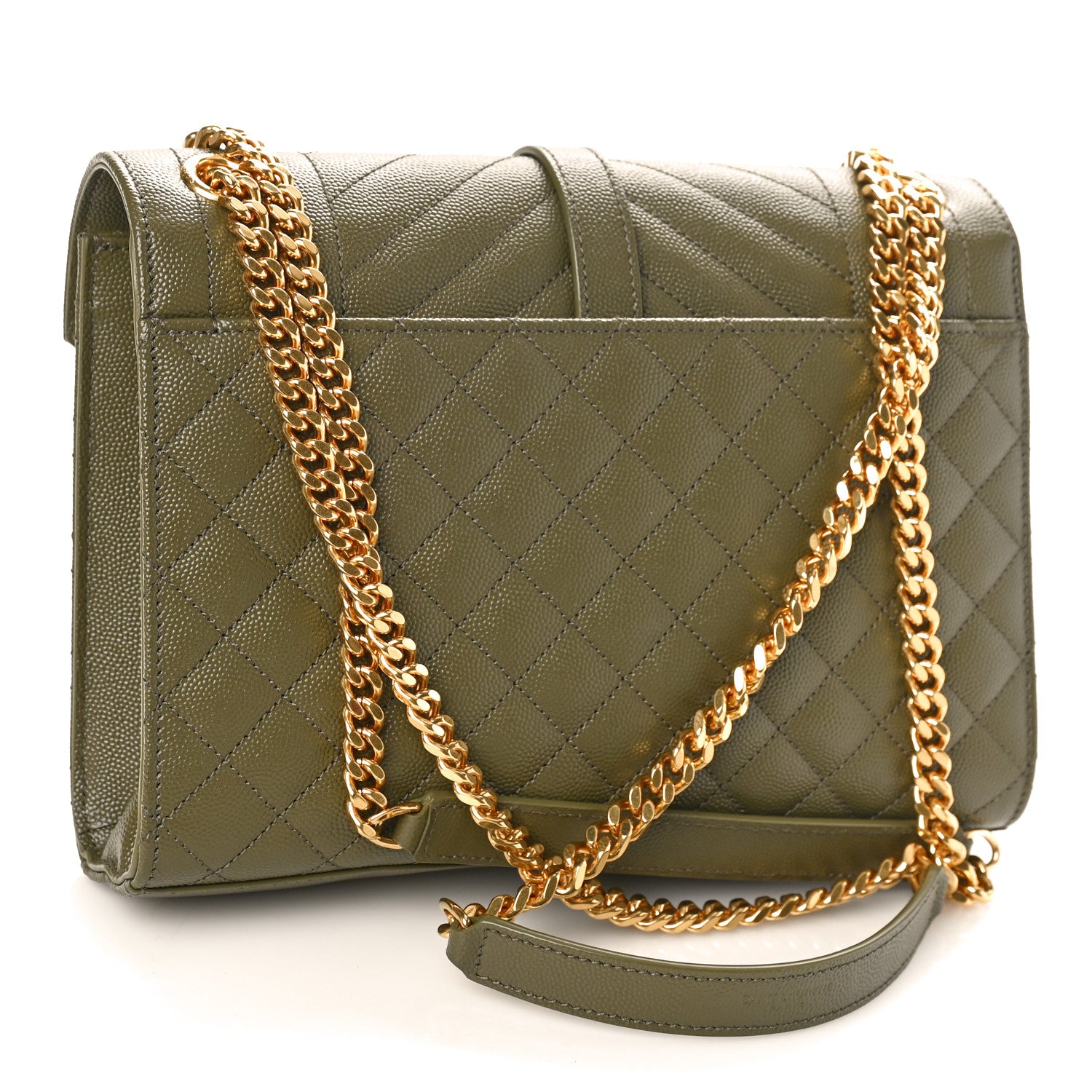 Saint Laurent Grain De Poudre Textured Mixed Matelasse Medium Triquilt Monogram Satchel Vert Kaki 2 of 9