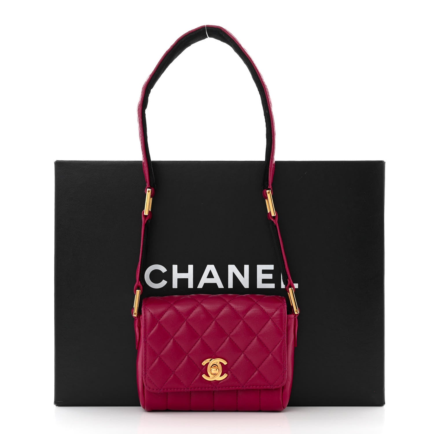 Chanel Lambskin Diamond Vertical Quilted Messenger Flap Dark Pink 12 of 12