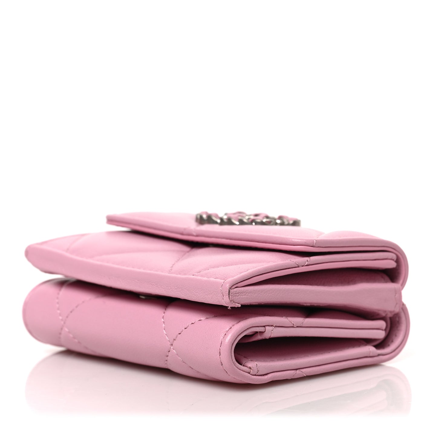 Goatskin Quilted Chanel 19 Small Flap Wallet Pink