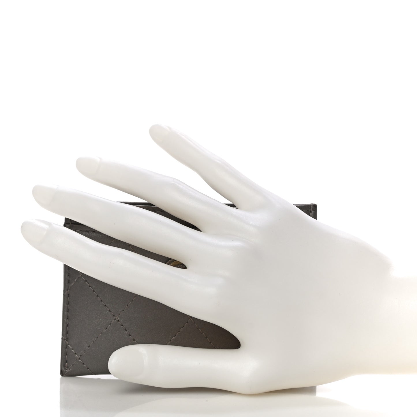 Calfskin Resin Stitched Card Holder Grey
