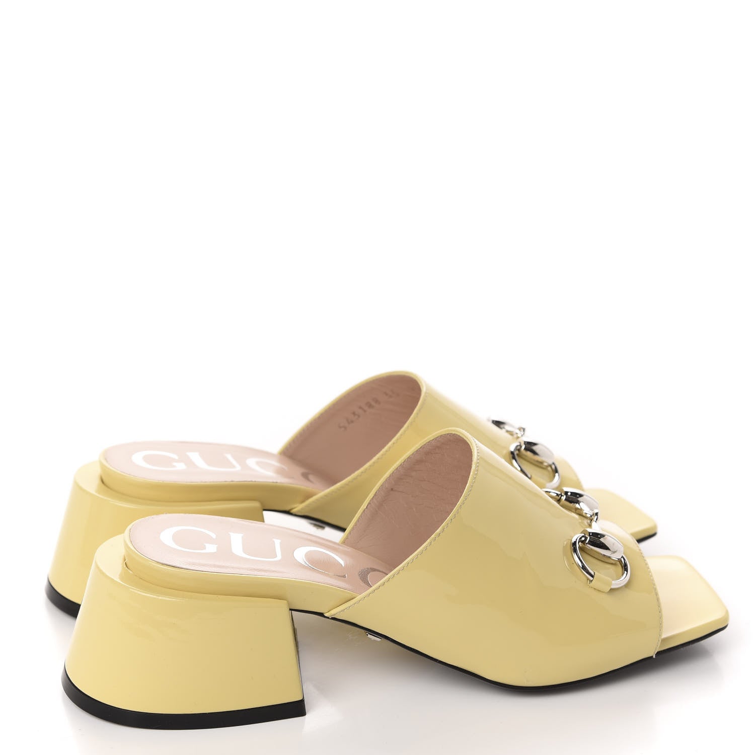 Gucci Patent Lexi Horsebit Mid-Heel Slide Sandals 35 Burro 4 of 11
