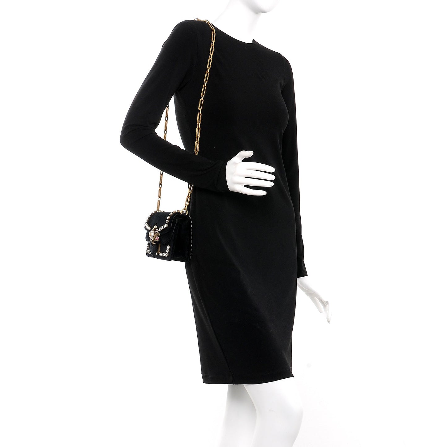 Velvet Crystal Mini Bee Broadway Shoulder Bag Black
