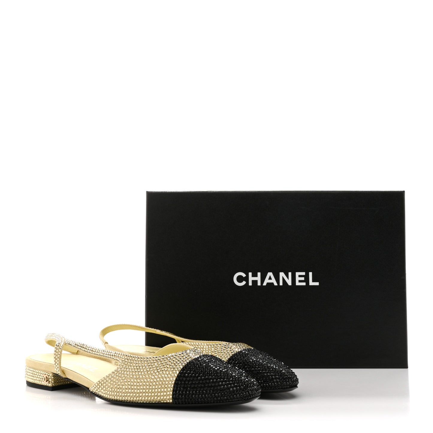 Strass Grosgrain Cap Toe CC Slingback Flats 39 Yellow Black