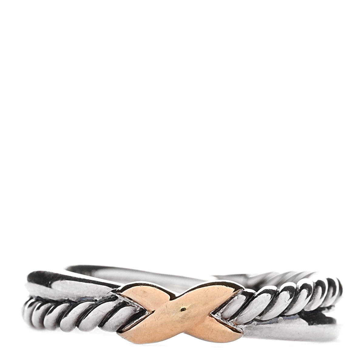 David Yurman Sterling Silver 18K Yellow Gold Petite X Crossover Ring 48 4.5 1 of 4
