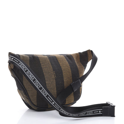 Fendi Jacquard Vitello Century Pequin Logo Plate Pocket Belt Bag Tobacco Moro Black 3 of 7