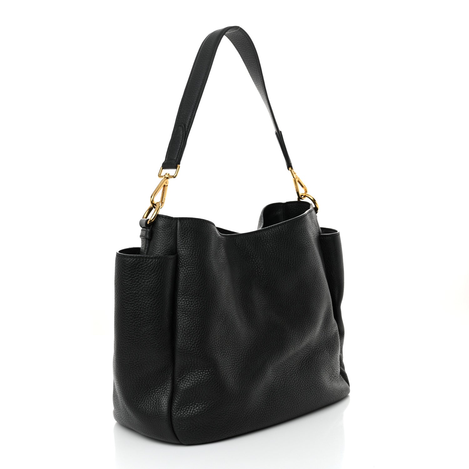 Prada Vitello Daino Side Pocket Hobo Black 3 of 11