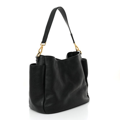 Prada Vitello Daino Side Pocket Hobo Black 3 of 11