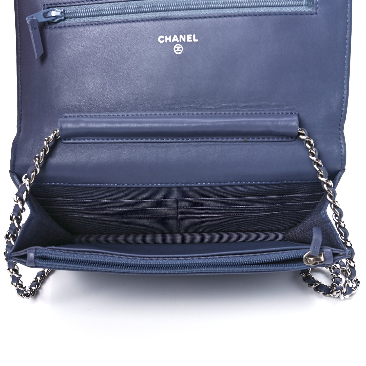Lambskin Quilted Wallet On Chain WOC Blue