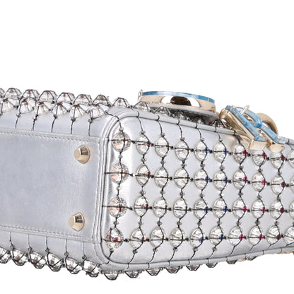 Christian Dior Metallic Calfskin Satin Celestial Bead Embroidery Cannage Mini Lady Dior Silver 9 of 9