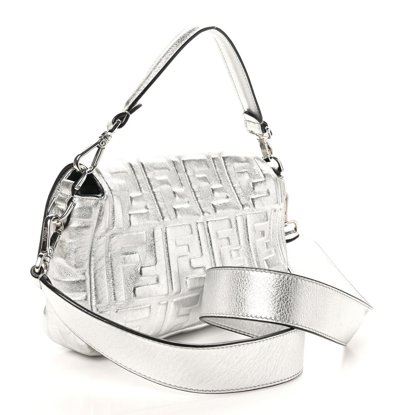 Vitello Catalan Mirror FF 1974 Embossed Baguette Argento