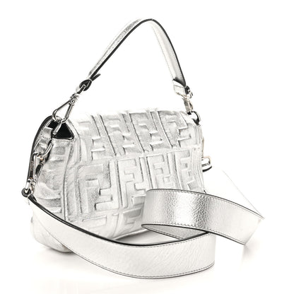 Fendi Vitello Catalan Mirror FF 1974 Embossed Baguette Argento 3 of 10