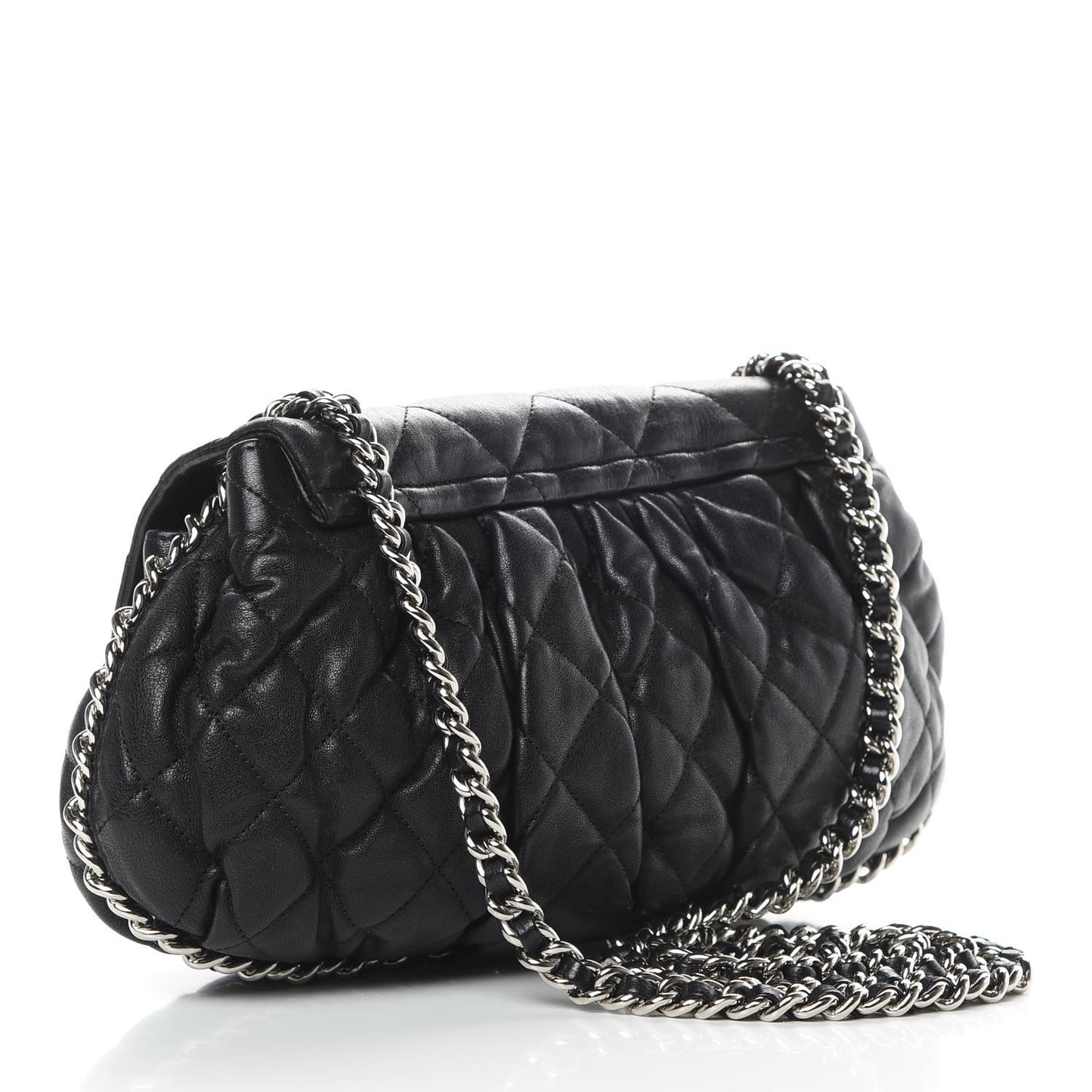 Washed Lambskin Quilted Medium Chain Around Messenger Black