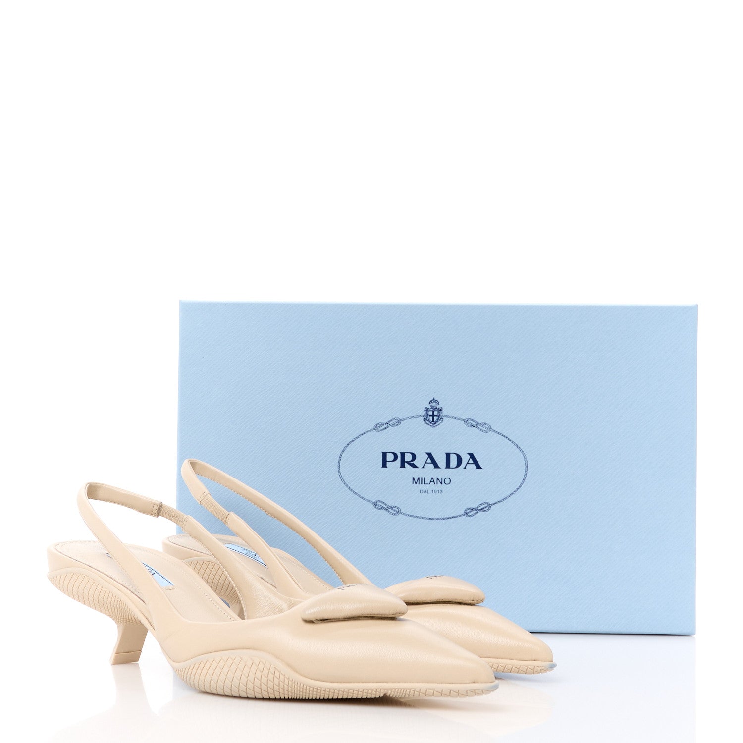 Prada Spazzolato Triangle Logo Pointed Toe 45mm Slingback Pumps 36 Deserto 15 of 15