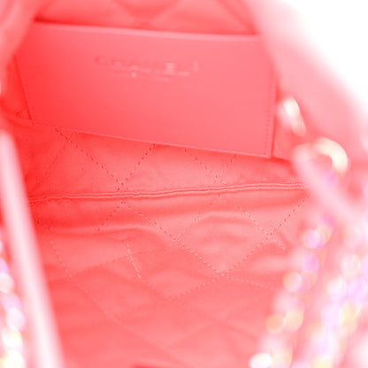 Chanel Shiny Calfskin Quilted Rainbow Metal Mini Chanel 22 Coral Pink 5 of 13
