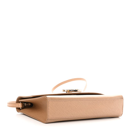 Salvatore Ferragamo Hammered Calfskin Enamel Gancini Flap Crossbody Beige 4 of 9