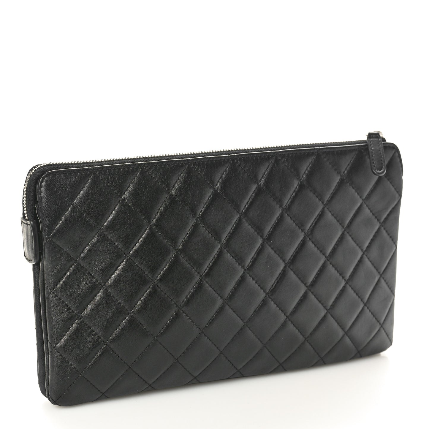 Lambskin Quilted Large Zipped Clutch Black