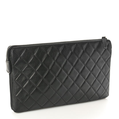 Chanel Lambskin Quilted Large Zipped Clutch Black 3 of 9