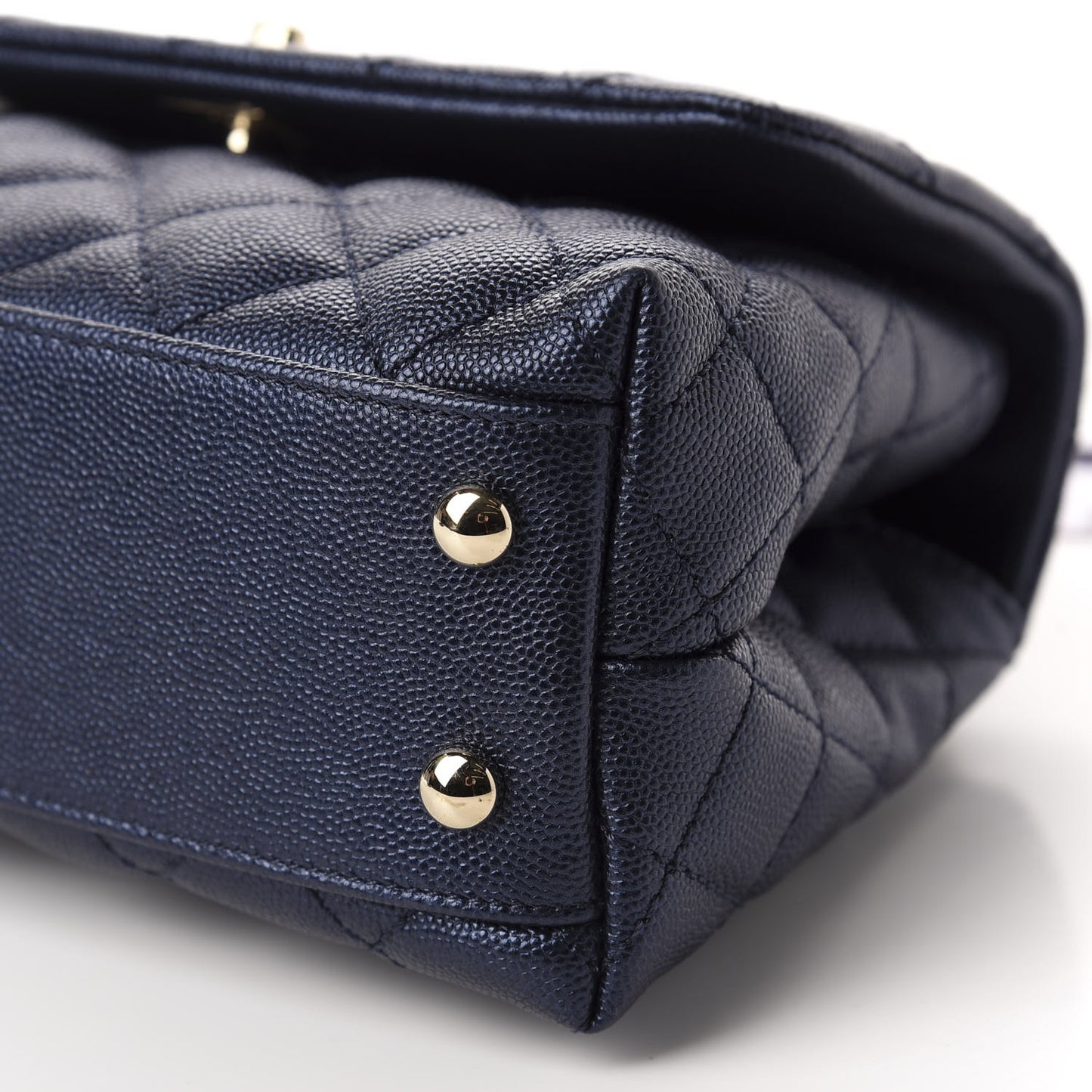 Iridescent Caviar Quilted Mini Coco Handle Flap Dark Blue