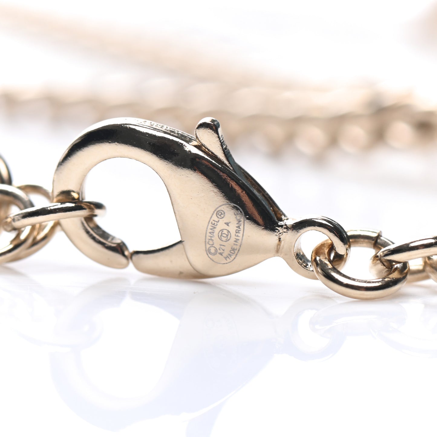 Pearl Crystal Chain CC Necklace Gold