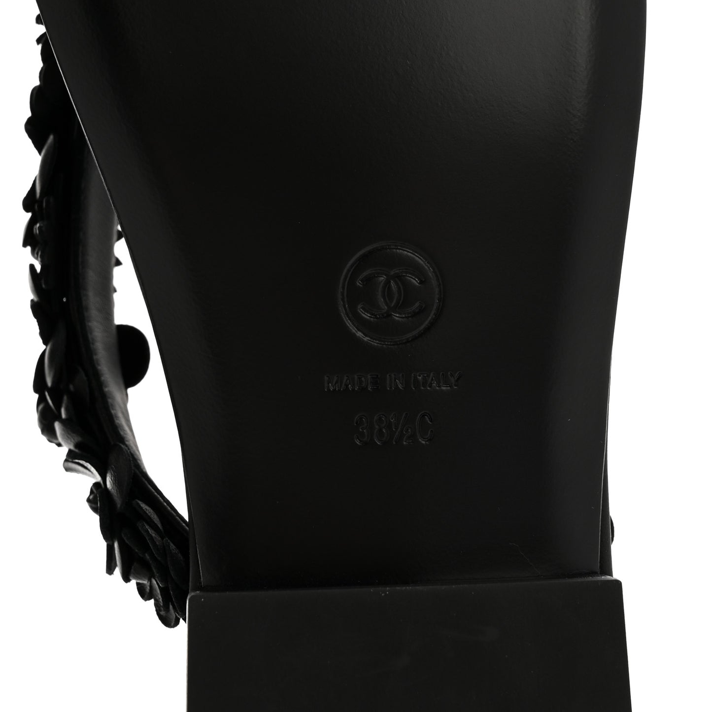 Lambskin Camellia Thong Sandals 38.5 Black