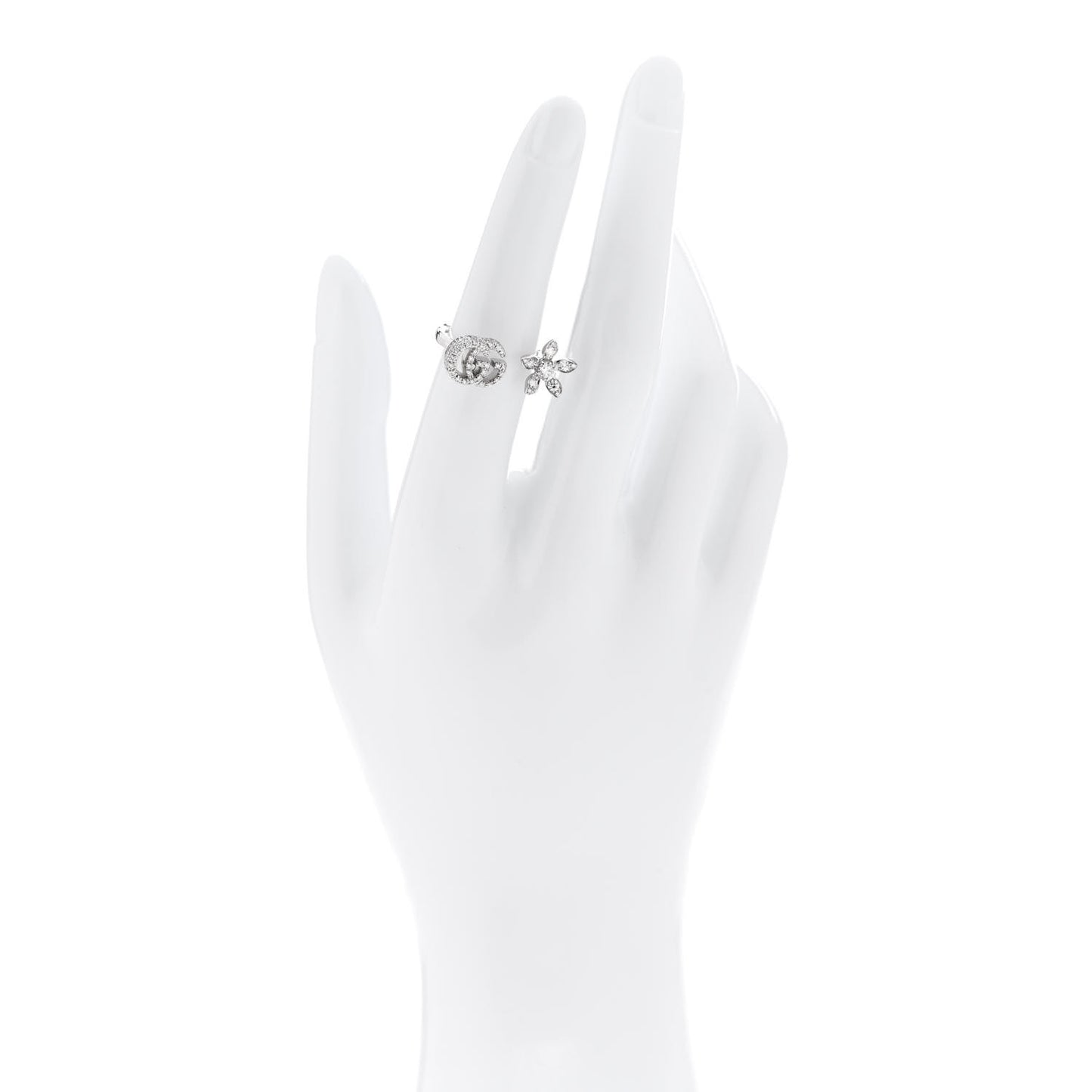 18K White Gold Diamond Flora GG Open Ring 49 5