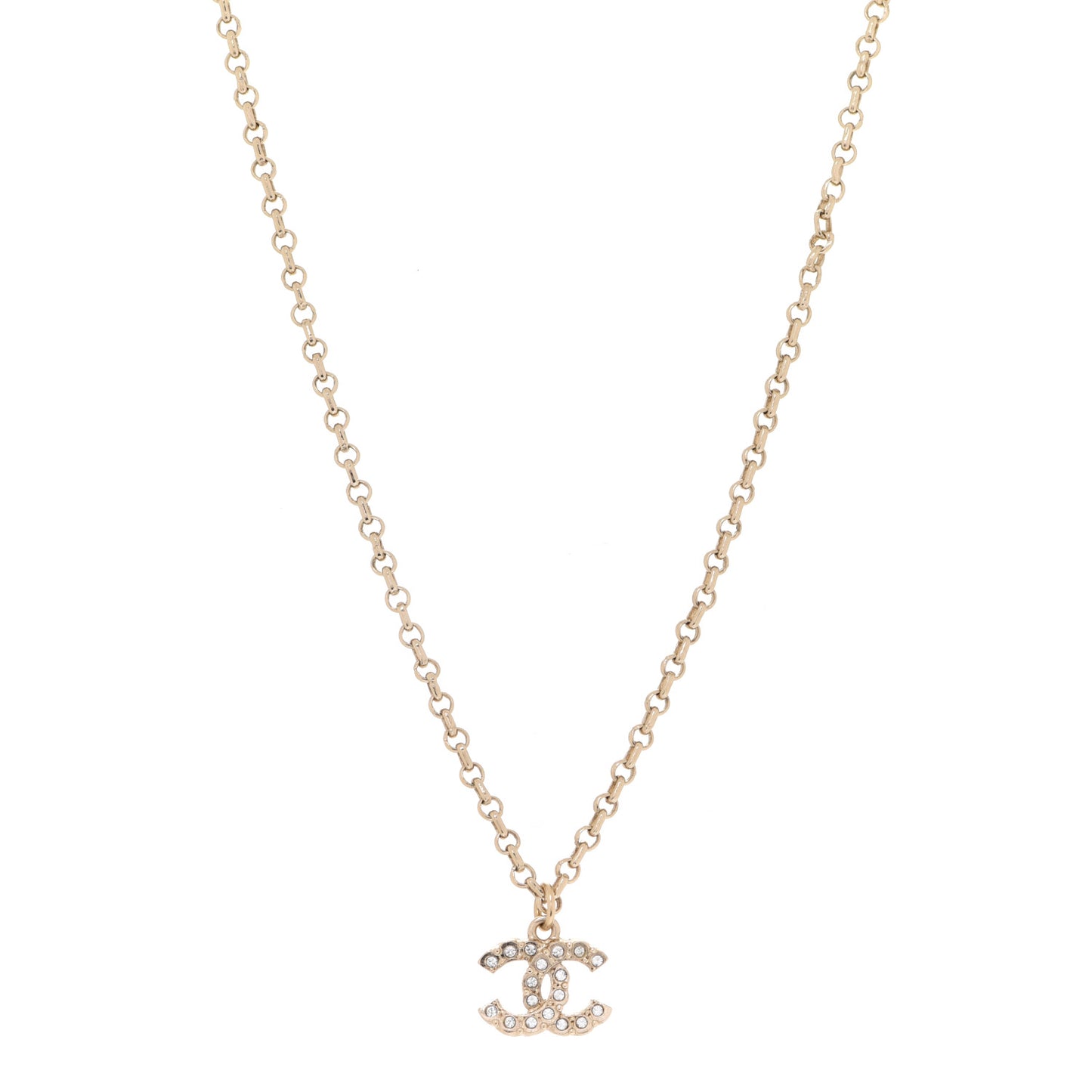 Pearl Crystal CC Pendant Necklace Gold