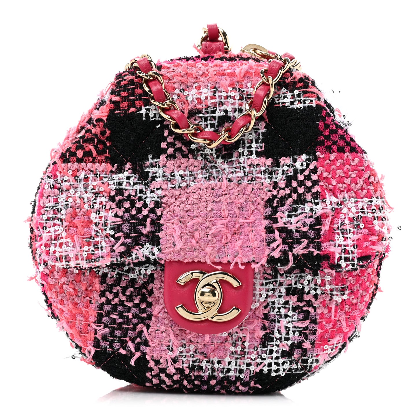 Tweed Convertible Bowler Flap Pink Black White Coral