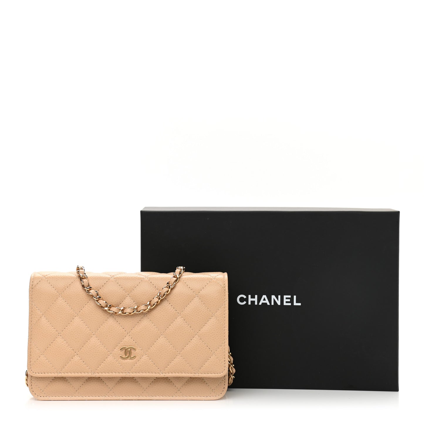 Caviar Quilted Wallet On Chain WOC Beige