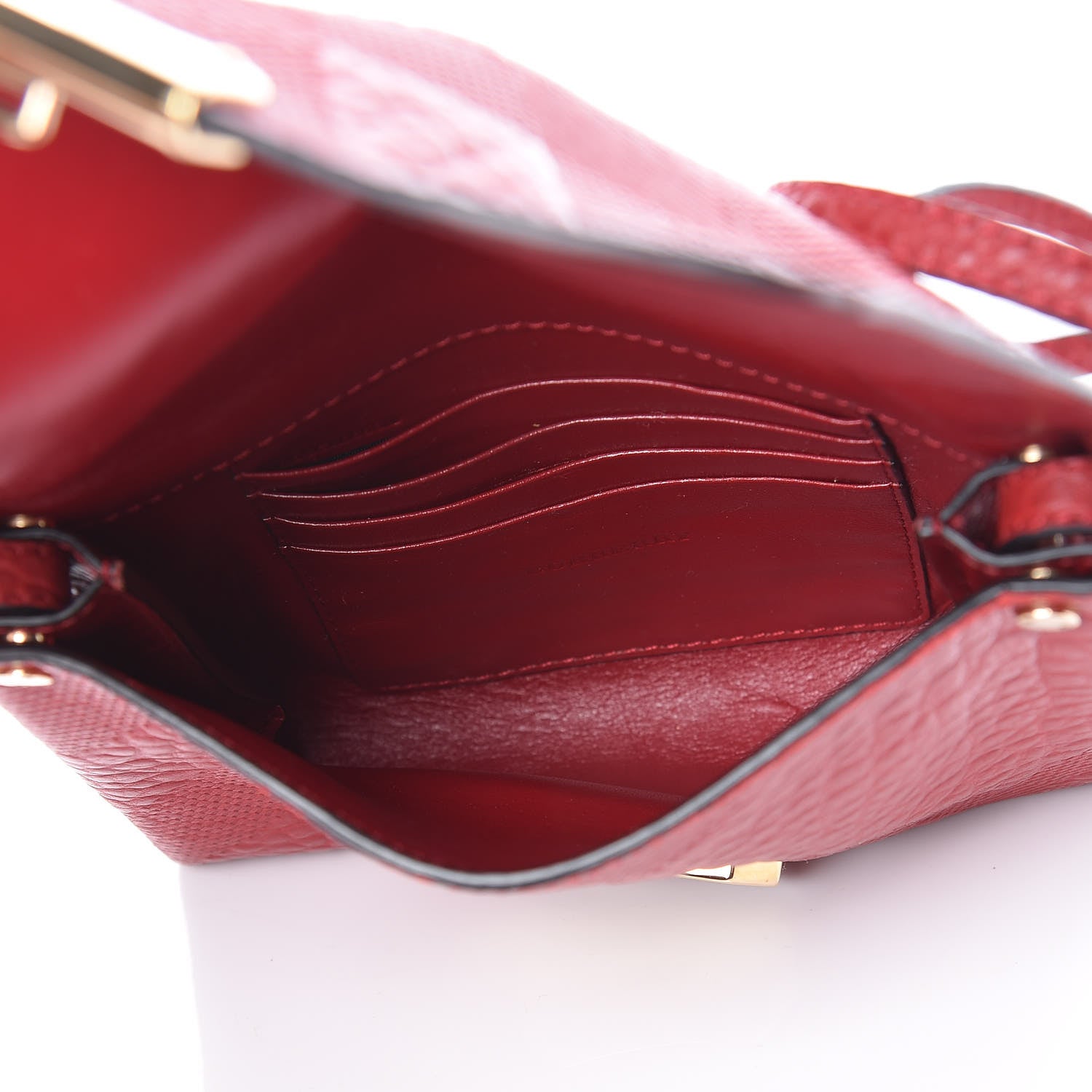 Burberry Signature Grain Calfskin Check Embossed Langley Crossbody Military Red 7 of 11