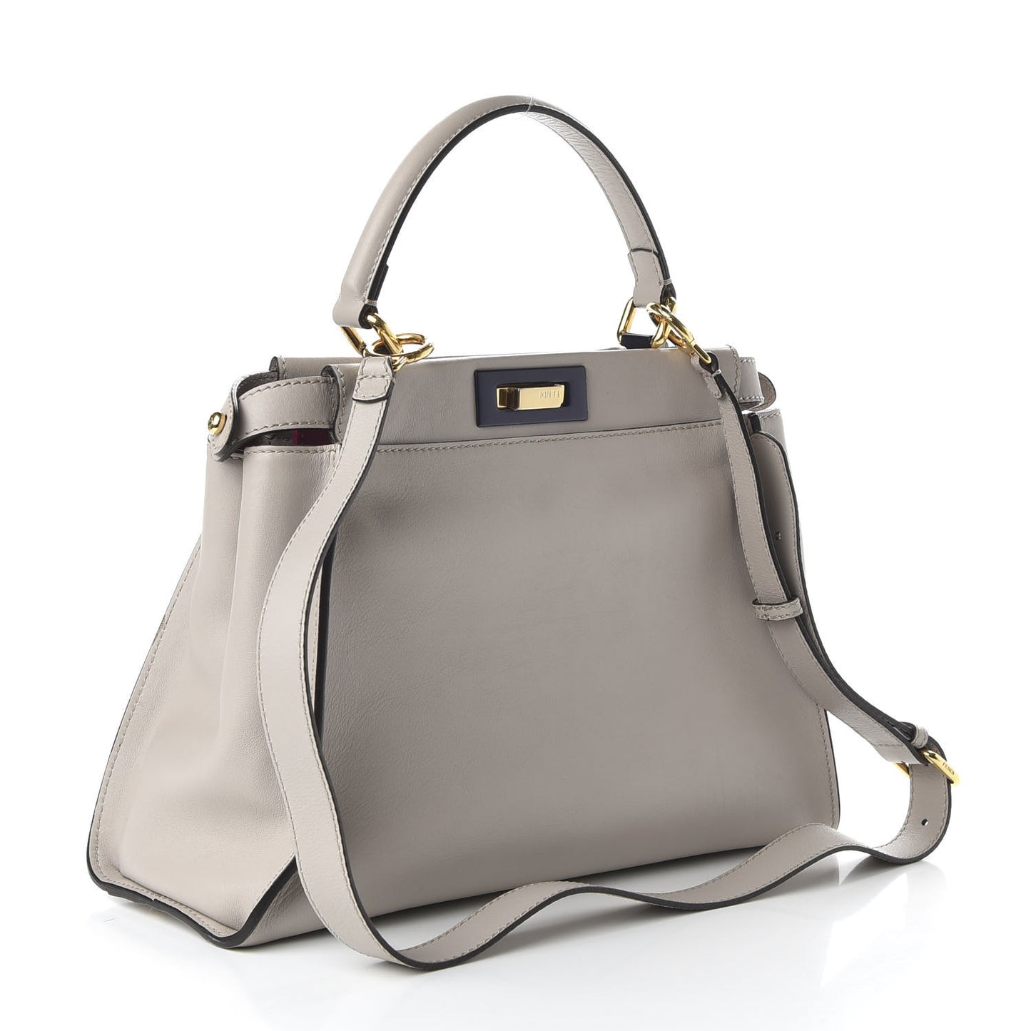 Vitello Seta Shiny Nappa Medium Peekaboo Iconic Satchel Grigio Polvere Magenta