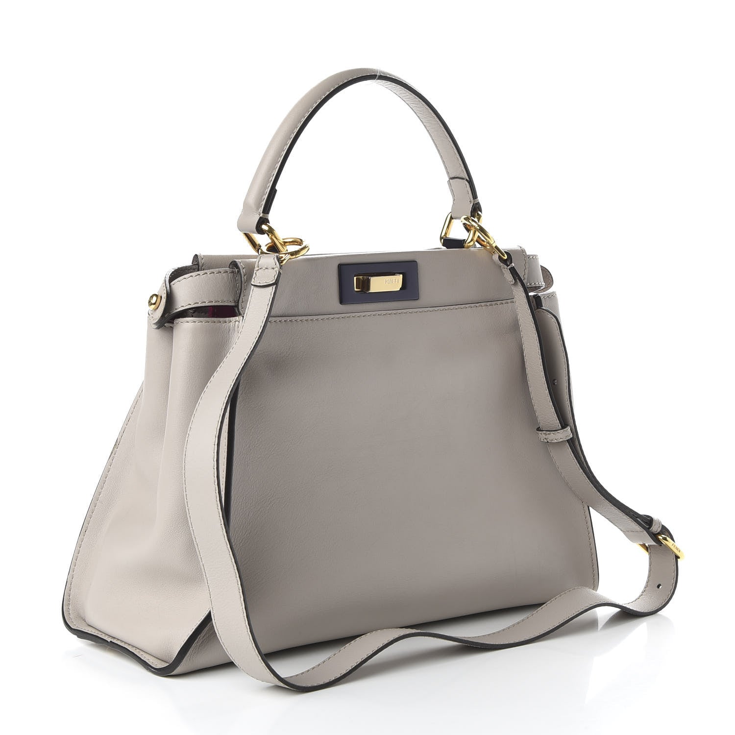 Fendi Vitello Seta Shiny Nappa Medium Peekaboo Iconic Satchel Grigio Polvere Magenta 3 of 9