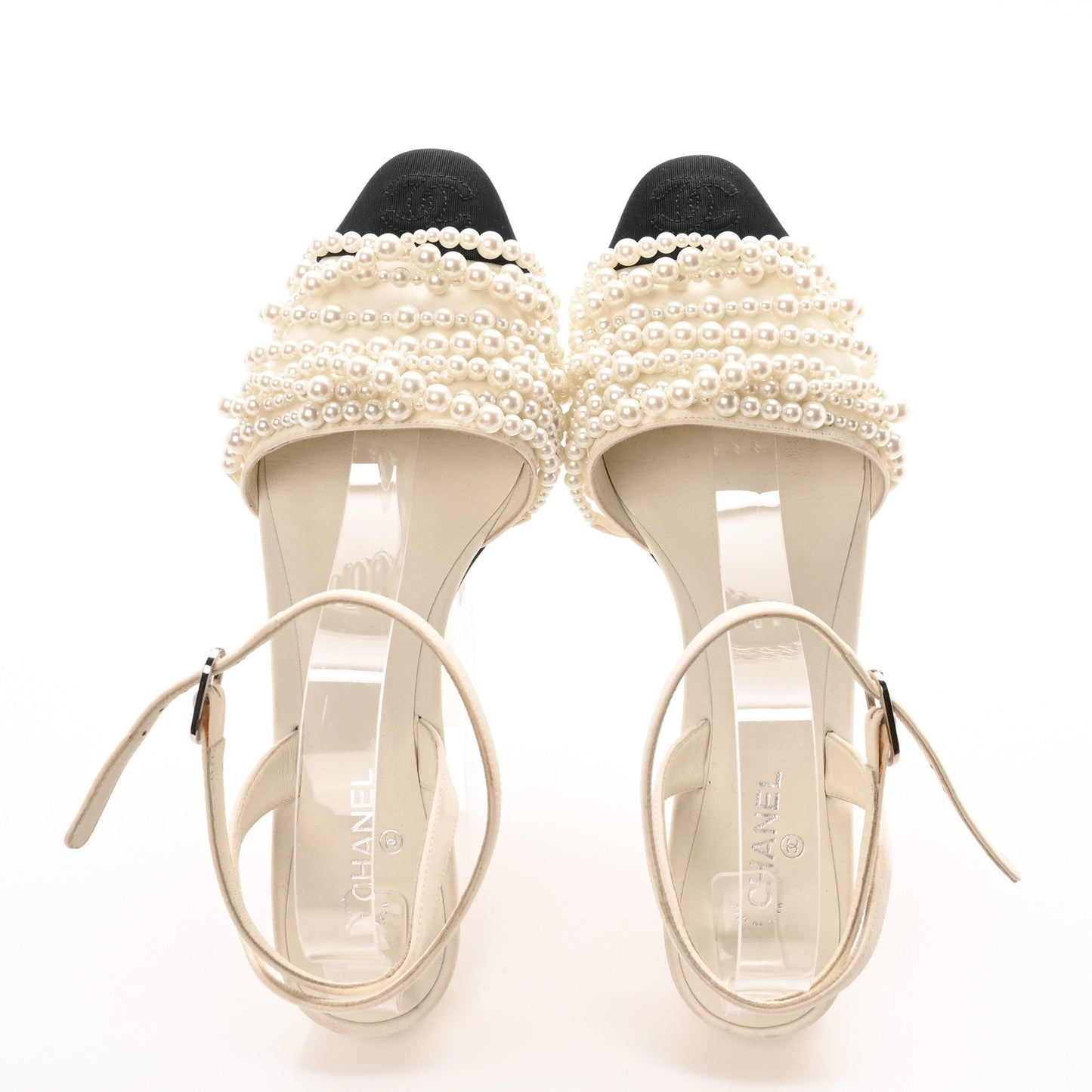 Lambskin Grosgrain Pearl Slingbacks 39 Ivory Black