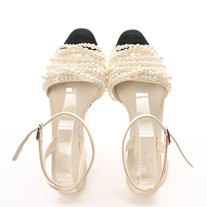 Chanel Lambskin Grosgrain Pearl Slingbacks 39 Ivory Black 2 of 9