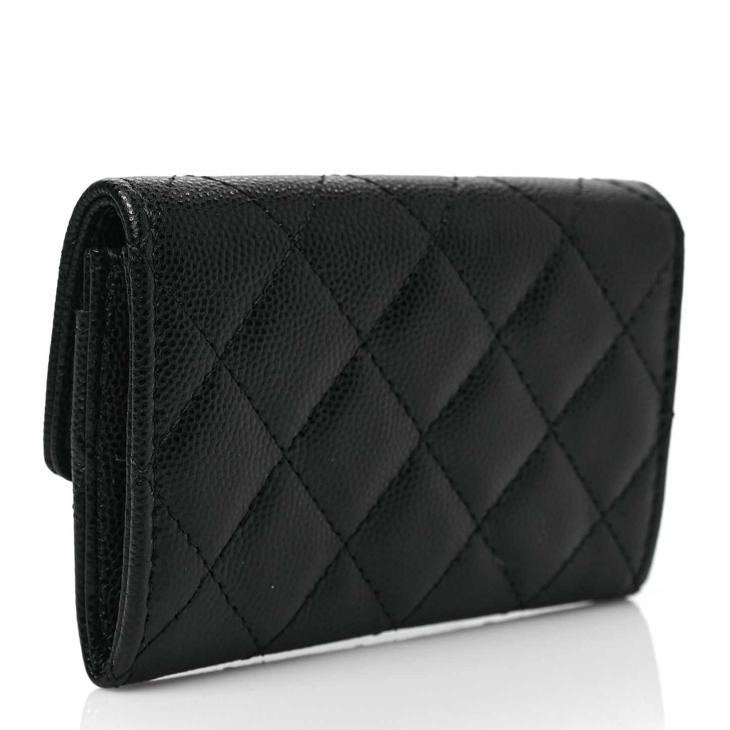 Caviar Quilted Crystal CC Flap Card Holder Black