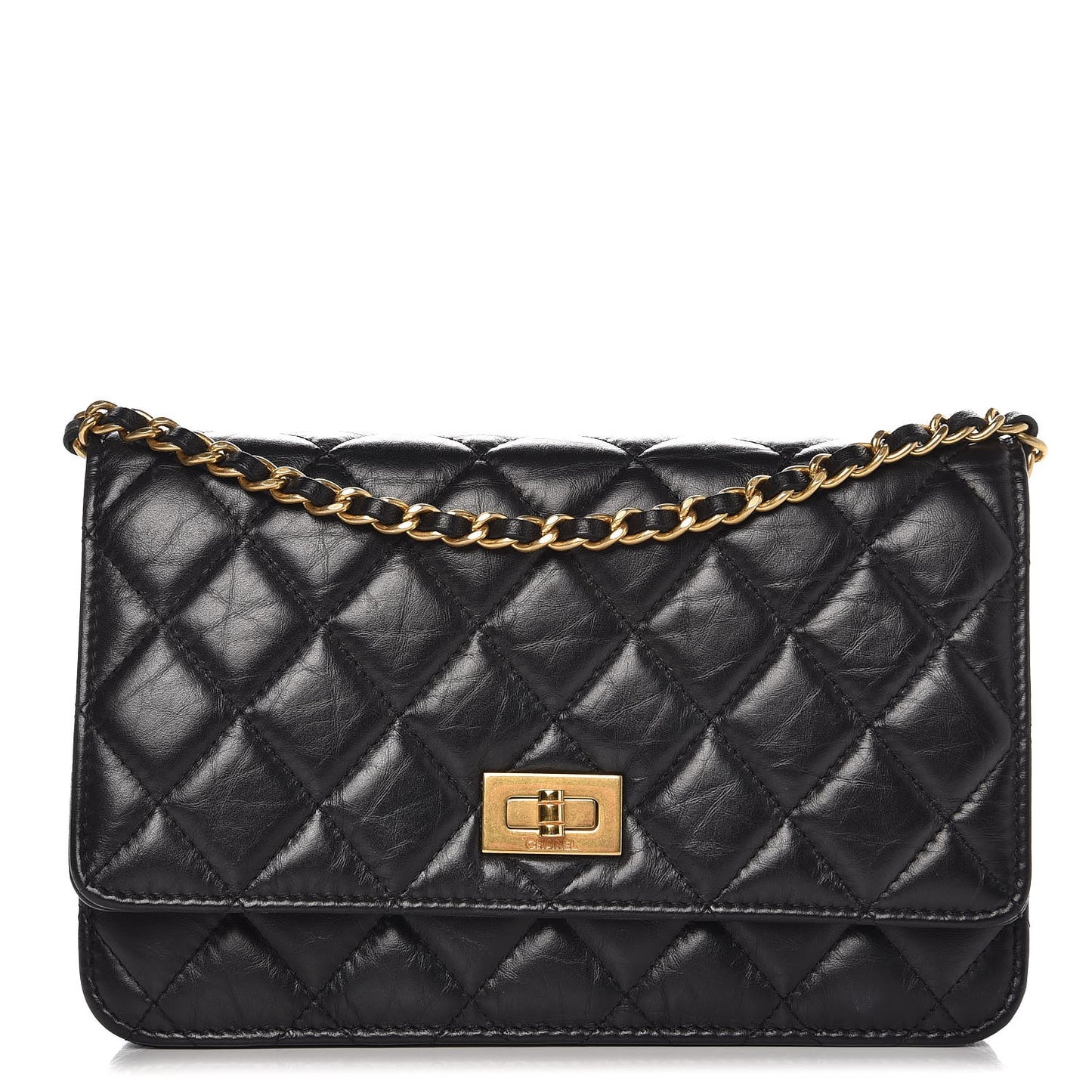 Aged Calfskin Quilted Reissue Wallet On Chain WOC Black