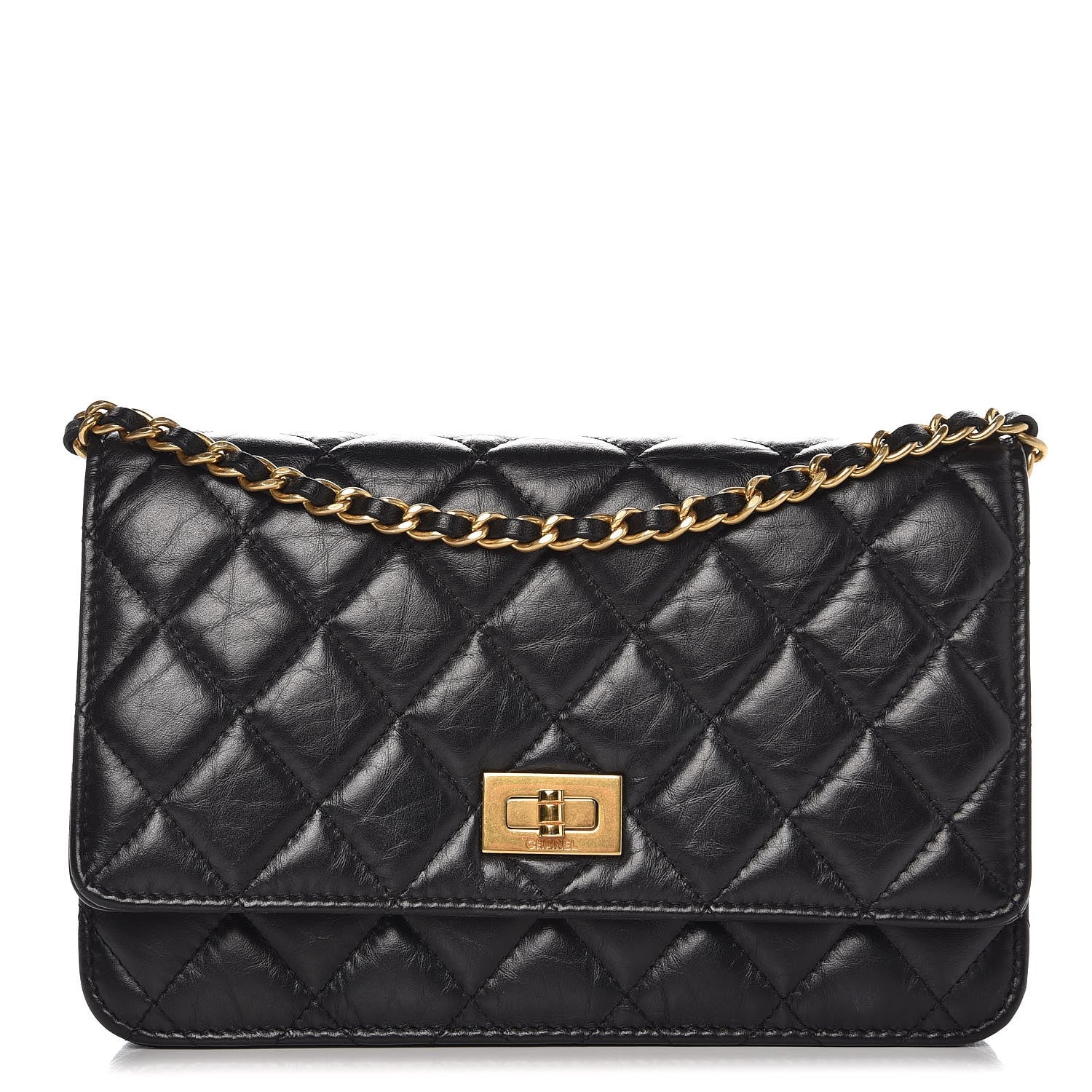Chanel Aged Calfskin Quilted Reissue Wallet On Chain WOC Black 1 of 9