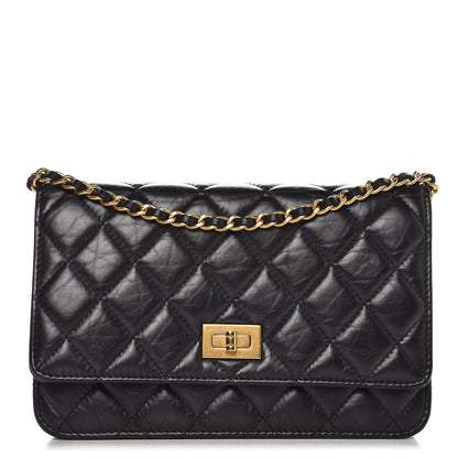 Chanel Aged Calfskin Quilted Reissue Wallet On Chain WOC Black 1 of 9