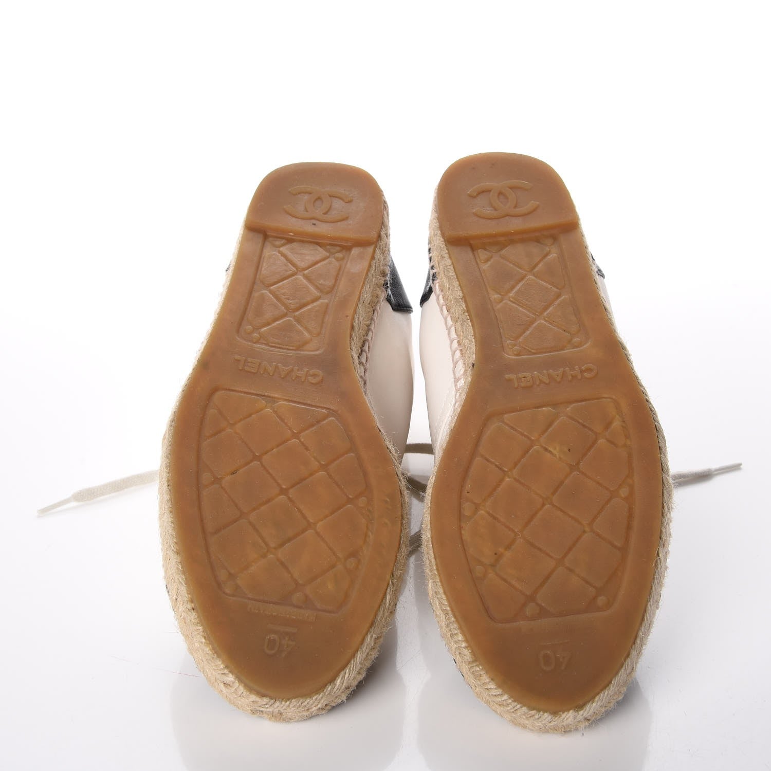 Chanel Lambskin Cap Toe Lace Up Espadrilles 40 Beige Black 14 of 17