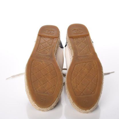 Chanel Lambskin Cap Toe Lace Up Espadrilles 40 Beige Black 14 of 17