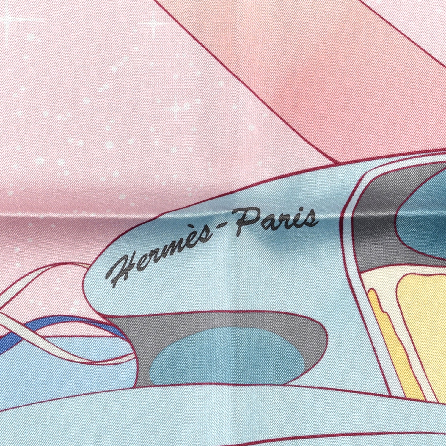 Hermes Silk Space Derby Scarf 90 Rose Pale Ciel Jaune 3 of 5