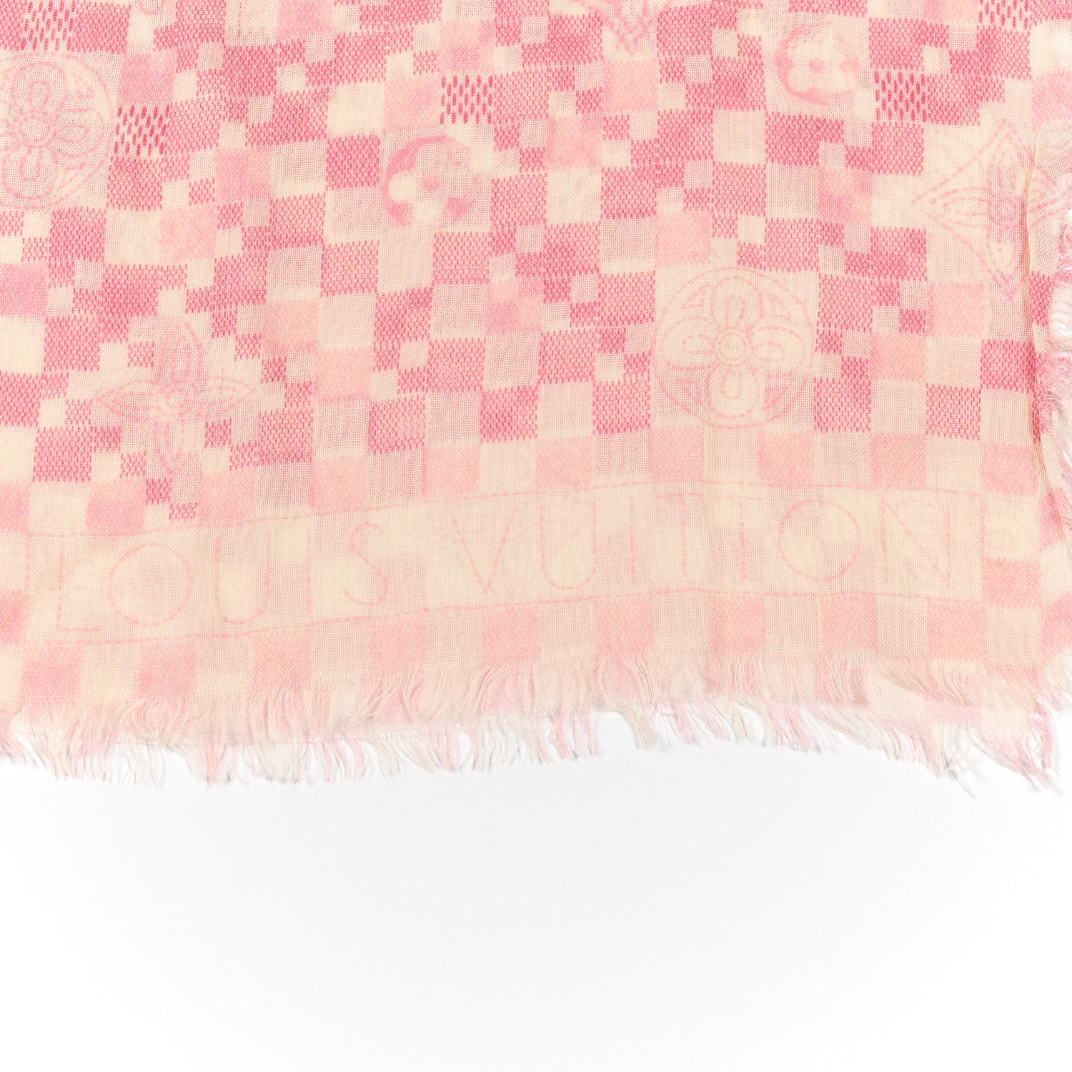 Louis Vuitton Cashmere Silk Damier Scarf Ivory Pink 3 of 4