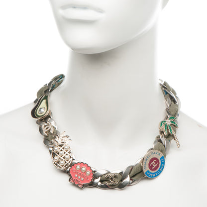Chanel Metal Fabric Strass Pearl Cuba CC Chain Link Choker Necklace Green Pink Silver Gold 2 of 6