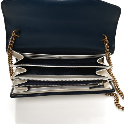Gucci Vintage Effect Calfskin Matelasse Diagonal Torchon GG Marmont Chain Wallet Mystic White Blue Agata 5 of 10