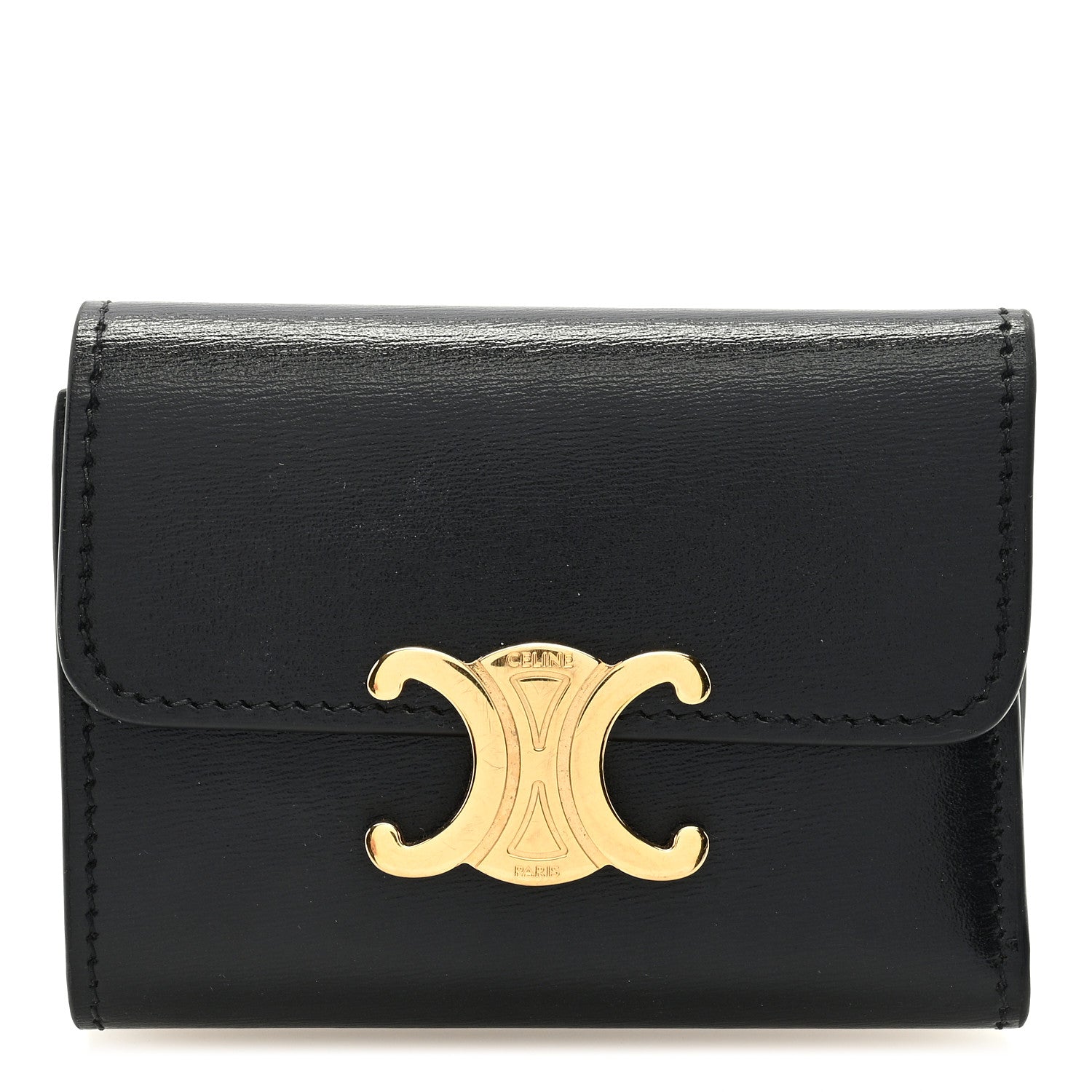 Celine Calfskin Compact Triomphe Wallet With Coin Purse Black 1 of 6